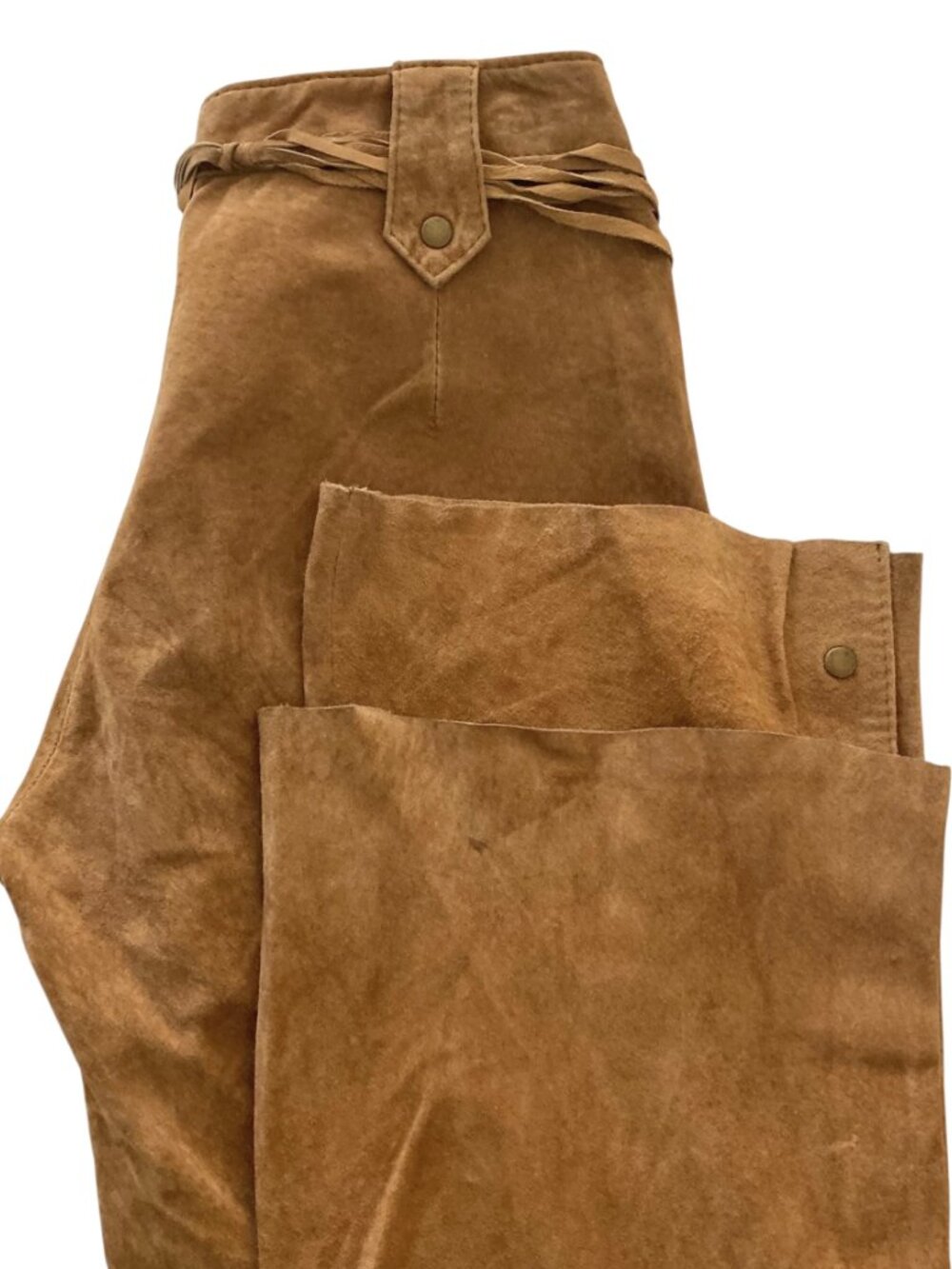 Vintage Arden B Suede Flared Snap Leg Low Rise Pants Fringed Belt Boho Western - Picture 8 of 9